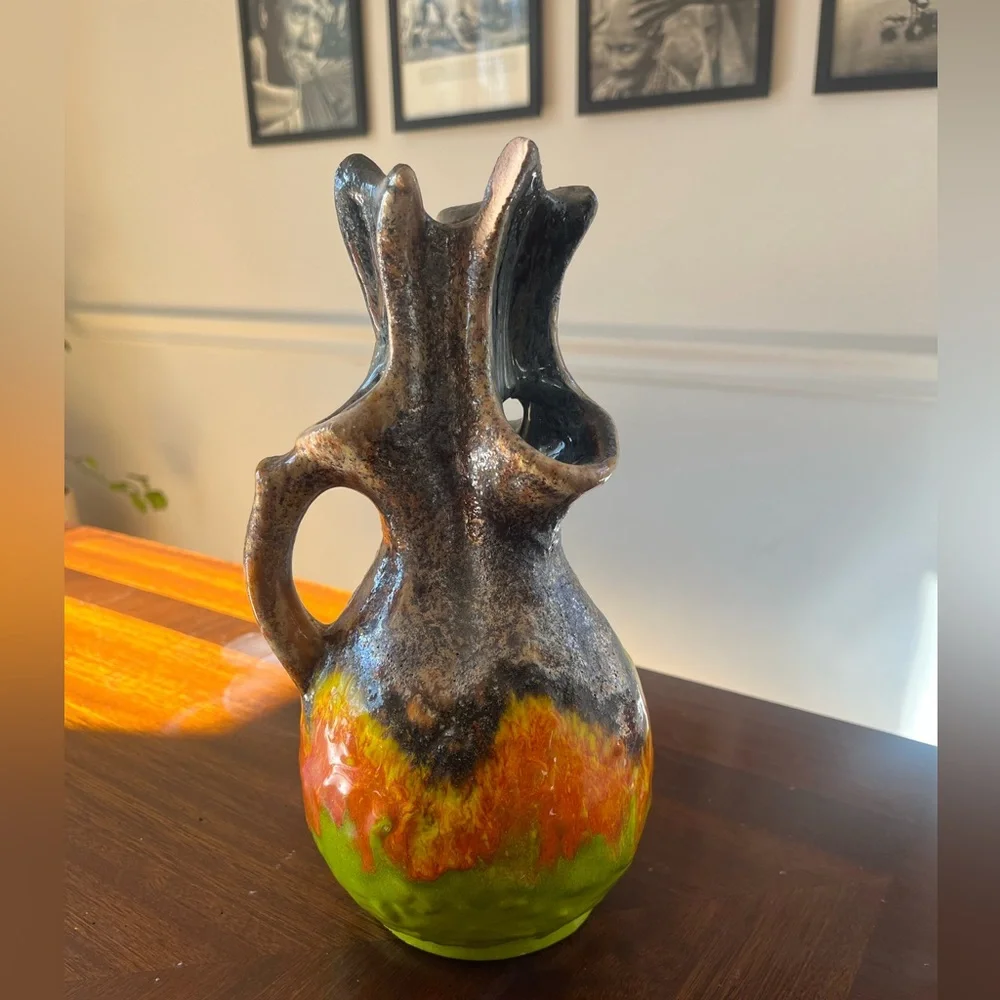 Vintage Large Fat Lava‎ 4 holes Ceramic Vase, 1960- 1970s